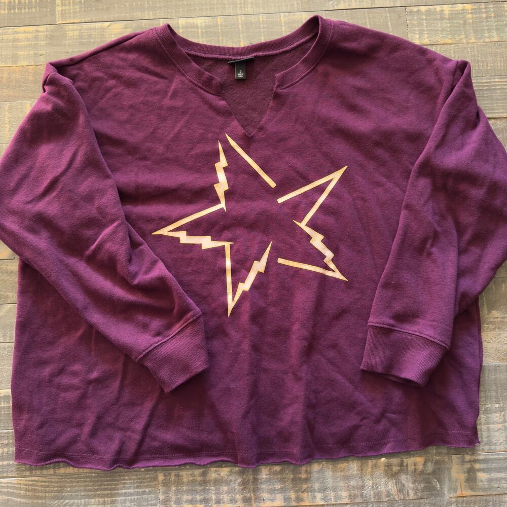Torrid Lightning‎ Star Relaxed Fit Fleece Split Neck Crop Foil Detail Sweater 2X